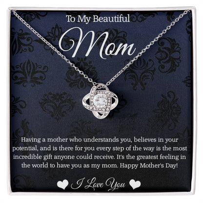 To My Beautiful Mom - You Are My Rock - Love Knot Necklace