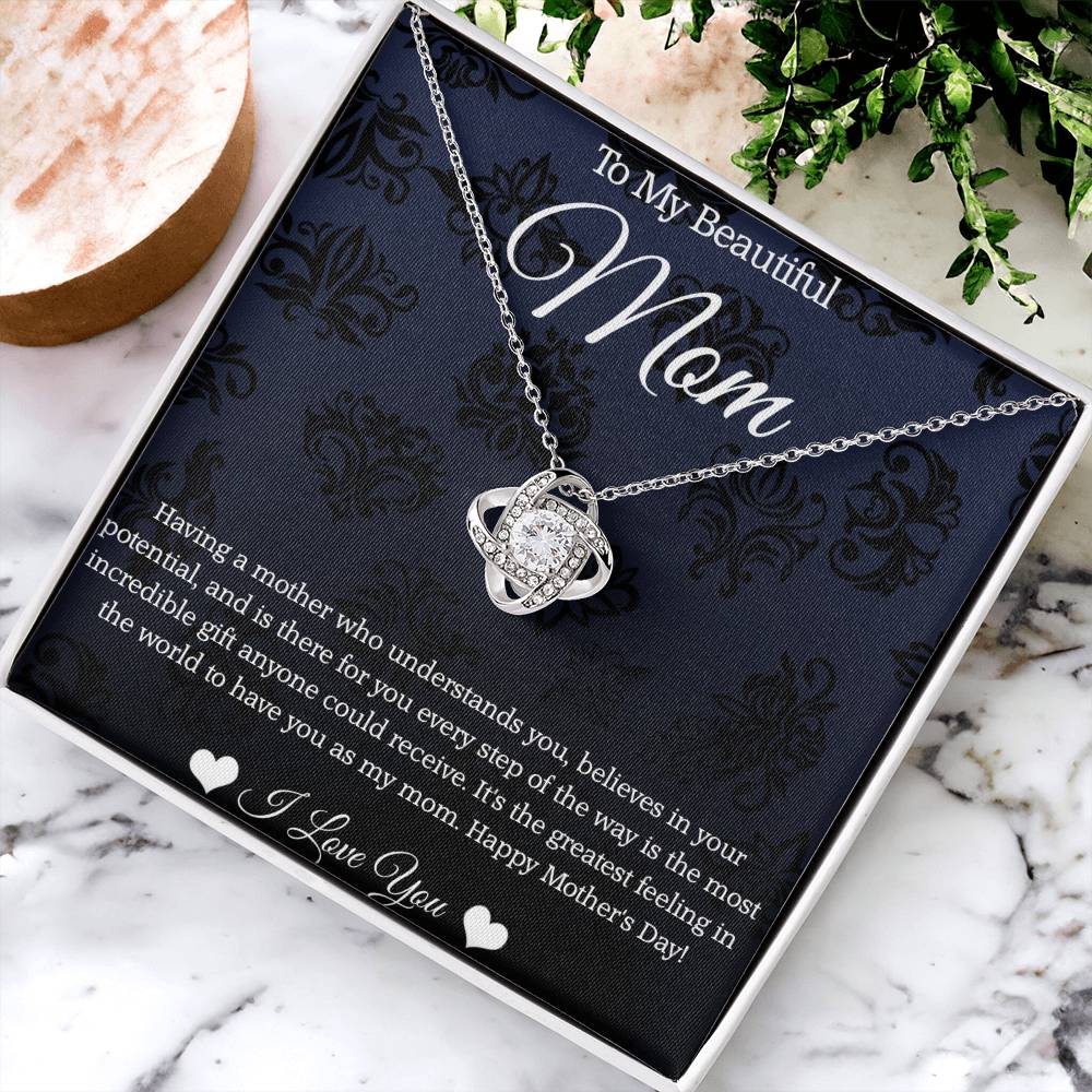 To My Beautiful Mom - You Are My Rock - Love Knot Necklace