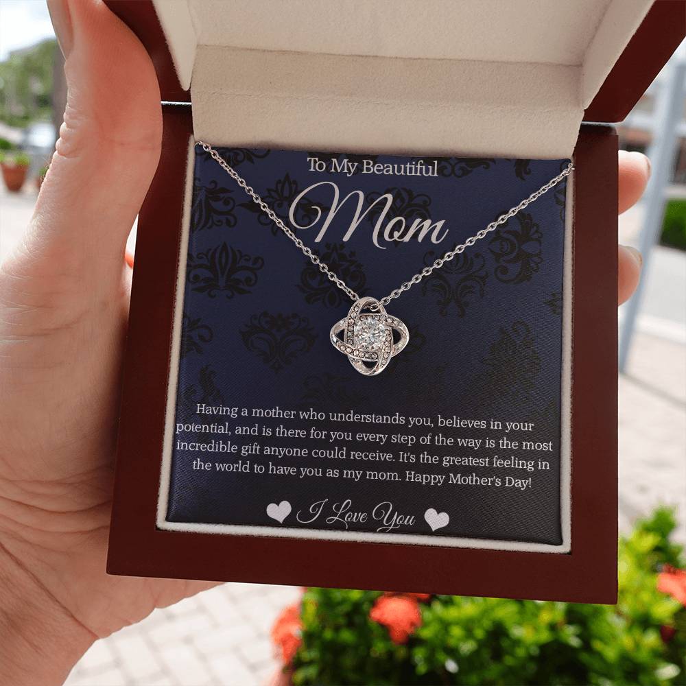 To My Beautiful Mom - You Are My Rock - Love Knot Necklace